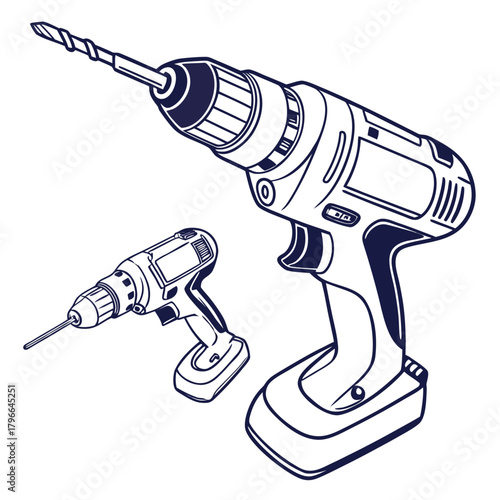 Two cordless power drills with drill bits