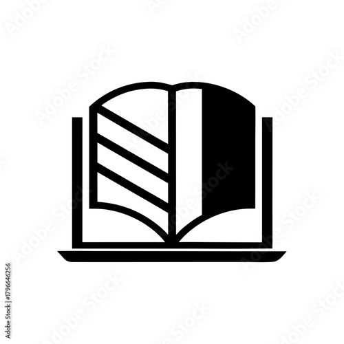 A clean vector icon of an open book or laptop symbolizing learning, structure, and personal improvement.