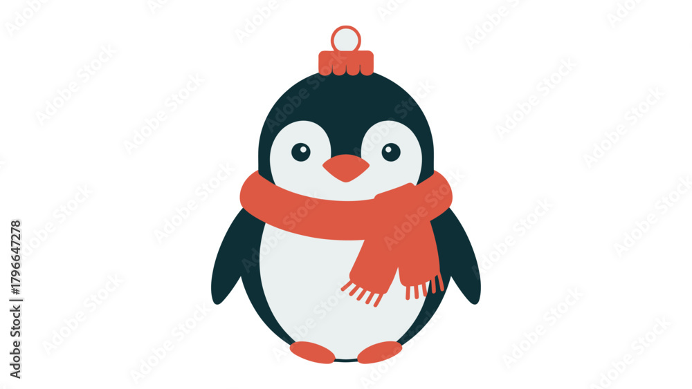 Obraz premium Festive Penguin Ornament: A charming penguin, adorned with a vibrant scarf and festive ornament, evokes the spirit of the holiday season, embodying warmth and cheer