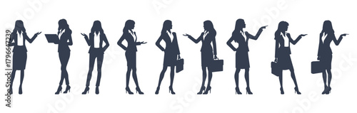 silhouettes confident businesswoman various poses