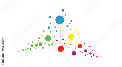 Vibrant network connection concept for modern technology and social media marketing, colorful data visualization, abstract design, and global communication