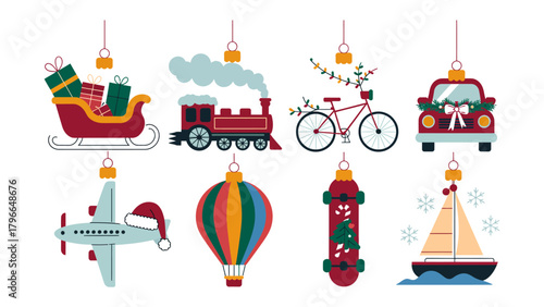 Festive ornaments collection: A delightful collection of holiday ornaments features a variety of iconic symbols of Christmas and festive seasons, bringing holiday cheer.