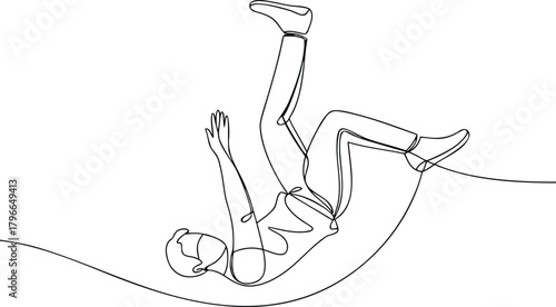 Single line drawing of a person falling through the air