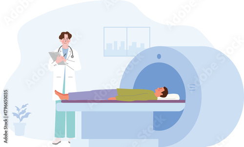 Patient Undergoing MRI Scan with Doctor Supervision