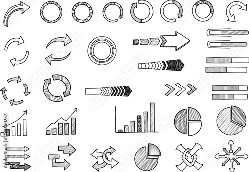 Abstract geometric patterns and technical diagrams representing data analysis technology and complex systems in a monochrome sketch style