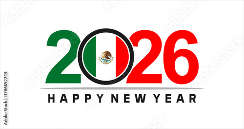 Happy New Year 2026 with Mexican Flag Motif