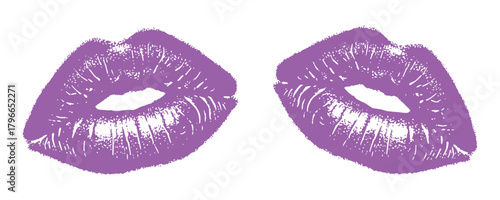 Pink lipstick kiss mark pair in bold textured style, detailed imprint illustration ideal for beauty concepts, makeup themes, feminine graphics, cosmetics branding elements and decorative 