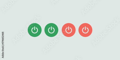 Four power buttons in a row two green and two red