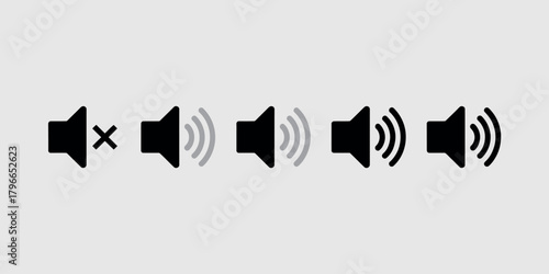 Sound volume control icons showing mute and increasing volume levels