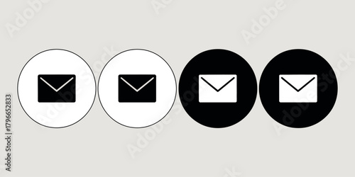 Four oval icons with envelope symbols in black and white