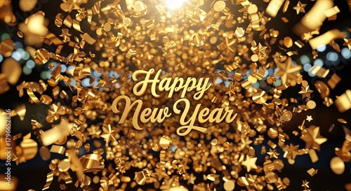 Golden Confetti Celebration Happy New Year Holiday
