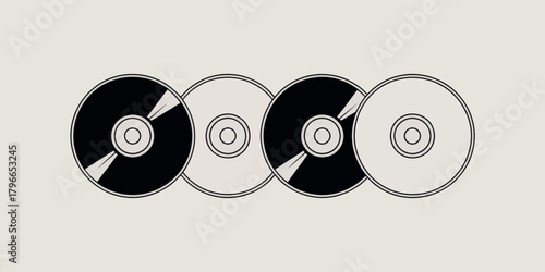 Four vintage compact discs in a row with a retro feel