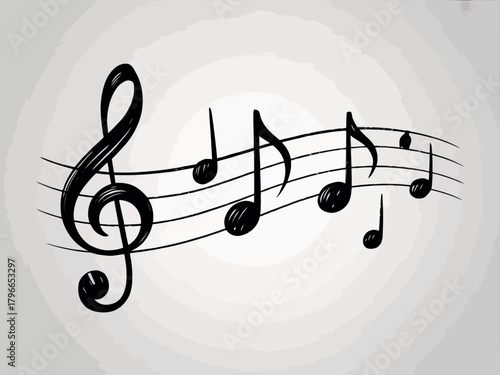 Hand drawn musical notes and staff with treble clef