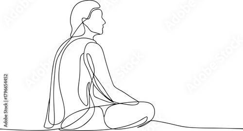 Single line drawing of person meditating in lotus pose