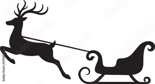 Majestic Reindeer Pulling Santa Claus Sleigh Through Snowy Winter Skies