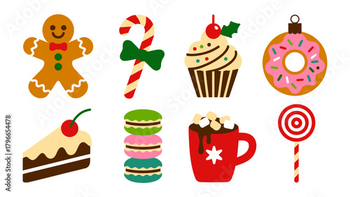 Sweet Treats Galore: A delightful assortment of festive sweets, each radiating vibrant colors and irresistible charm, invites you to indulge in a world of sugary delights.