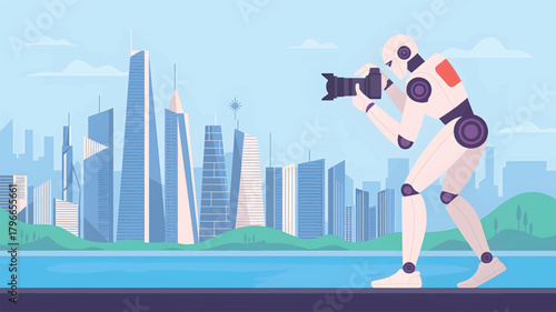 Robot photographer captures cityscape by the water