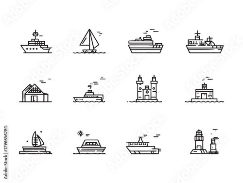 Seaport Map Line Art Nautical Adventure Guide