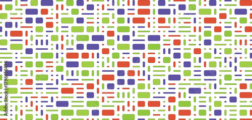 Abstract pattern of colorful rectangles and squares on a white background