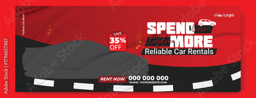 Car Rental Social Media and Flyer Template Bundle.
Reliable Car Rentals Promotion Design Set (Cover, Post, Flyer).
Modern Vehicle Rental Advertising Templates with 35% Off Offer.
"Spend Less Explore.