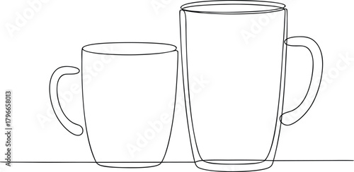 Two Outline Mugs One Tall One Short Side By Side drawing