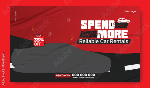 Car Rental Social Media and Flyer Template Bundle.
Reliable Car Rentals Promotion Design Set (Cover, Post, Flyer).
Modern Vehicle Rental Advertising Templates with 35% Off Offer.
"Spend Less Explore.