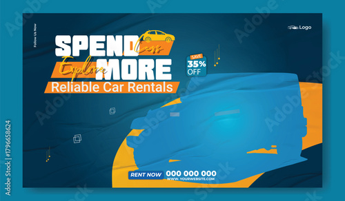Car Rental Social Media and Flyer Template Bundle.
Reliable Car Rentals Promotion Design Set (Cover, Post, Flyer).
Modern Vehicle Rental Advertising Templates with 35% Off Offer.
"Spend Less Explore.