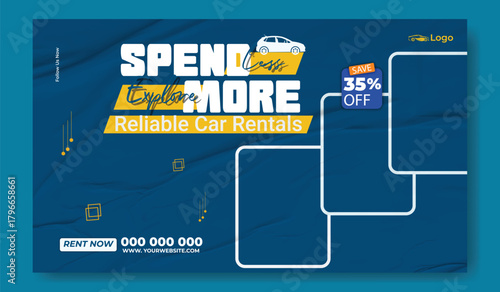 Car Rental Social Media and Flyer Template Bundle.
Reliable Car Rentals Promotion Design Set (Cover, Post, Flyer).
Modern Vehicle Rental Advertising Templates with 35% Off Offer.
"Spend Less Explore.