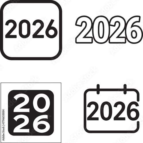 2026 set flat icon black and white 