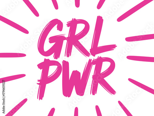 Vibrant Pink GRL PWR Brush Lettering Design for Feminist Empowerment Apparel