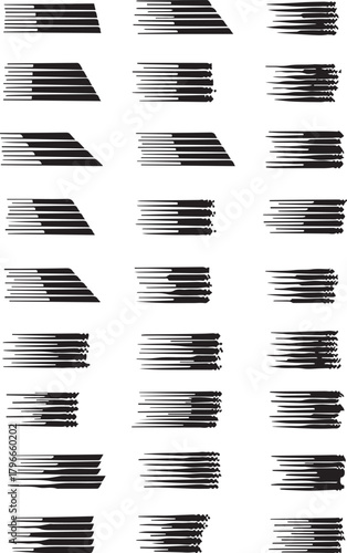 Collection of speed lines motion graphics and horizontal abstract transition elements vector set
