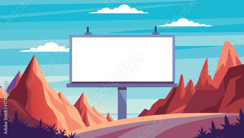 Vibrant billboard stands ready for your message in a scenic desert landscape setting, perfect for showcasing your brand with a modern, eye catching design