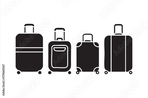 Minimalist rolling suitcase icon set for travel branding and tourism design