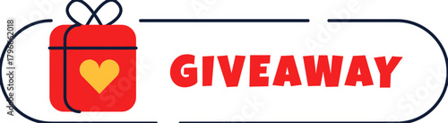 Exciting giveaway alert with a vibrant red gift box featuring a cheerful yellow heart, perfect for promotions and special offers
