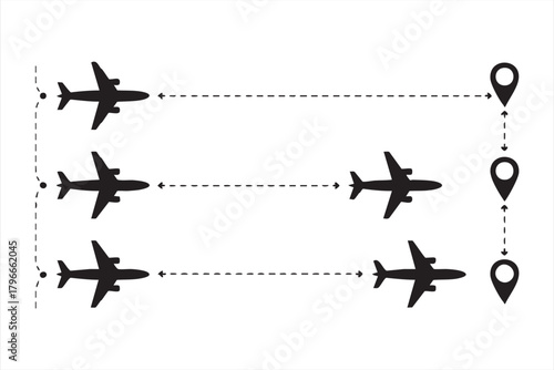 Airline trajectory symbol set for itineraries, maps, and aviation design
