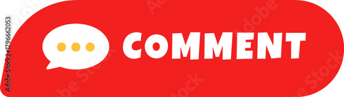 Engage your audience with this vibrant red 'Comment' button featuring a speech bubble icon, perfect for social media and web design calls to action.