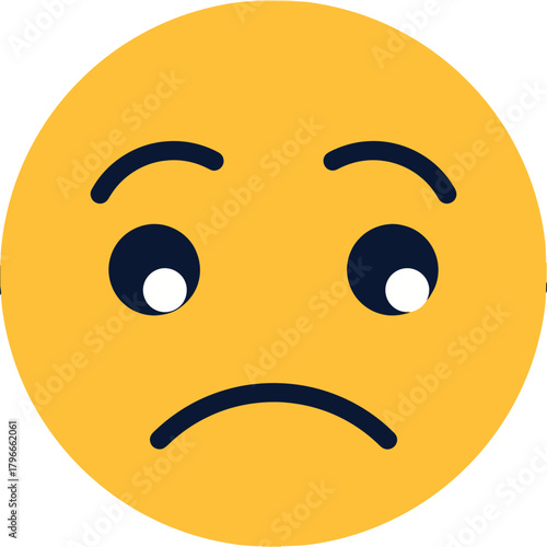 Expressing disappointment or sadness with a downturned mouth and worried eyes on a bright yellow emoji face, perfect for conveying negative emotions in digital communication.