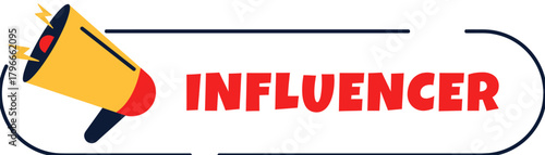 Dynamic megaphone announces 'INFLUENCER' with vibrant energy, capturing attention for impactful marketing and social media campaigns