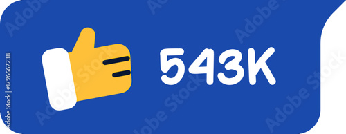 Stunning thumbs up icon with 543k likes represents massive social media engagement and viral popularity for content creators and brands seeking online success.