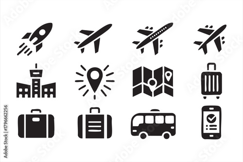 Minimalist aviation and navigation symbol pack for tourism design