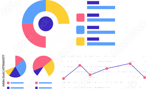 Dynamic data visualization charts and graphs showcasing business analytics trends and financial performance with vibrant colors for impactful presentations and reports