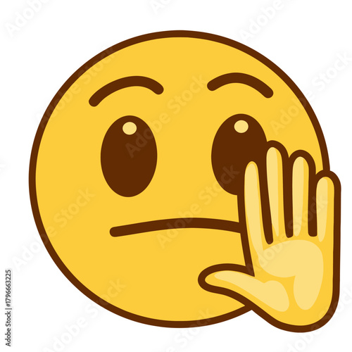 Expressive emoji face conveying surprise or disbelief with a raised hand, perfect for social media, communication, and digital content.