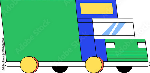 Design green truck vehicle transportation delivery service freight moving logistics cargo transport shipping truck art verctor art illustration png