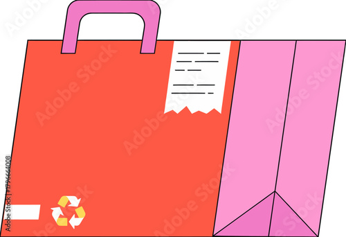 Design illustration of shopping bag with receipt and recycle symbol for retail and consumer marketing needs verctor art illustration png