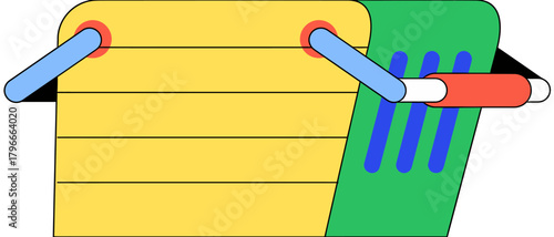 Design illustration of a rolodex card file with yellow cards and blue and red accents in a simple style verctor art illustration png