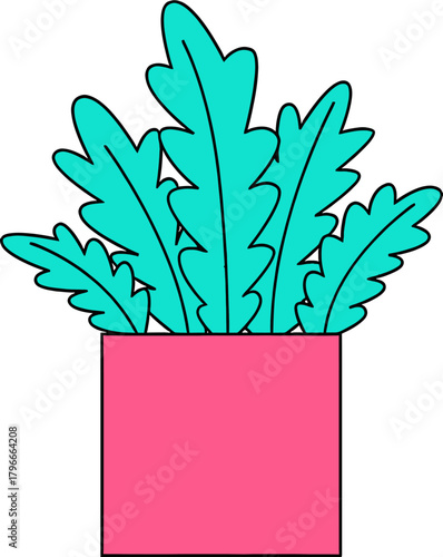 Design illustration of potted plant leaves in pink pot indoor plant home decor botanical design art drawing graphic verctor art illustration png