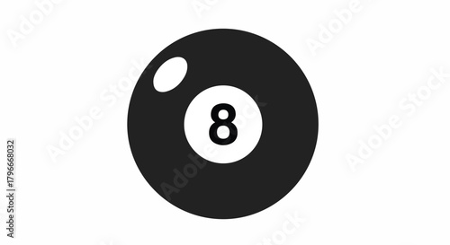 A black and white illustration of a billiard ball with the number eight on a plain white background.