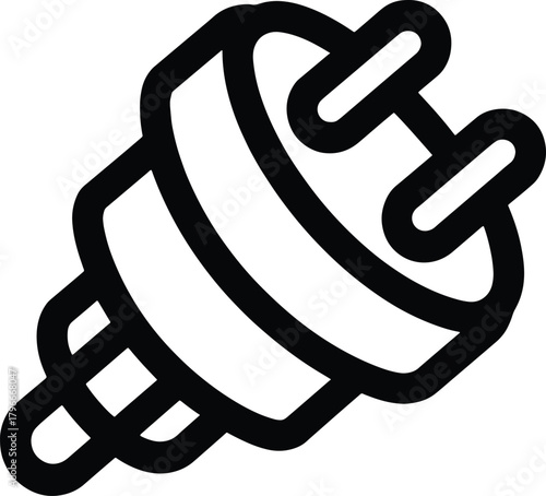 Black outline illustration of an electrical plug with two prongs power plug electric connector