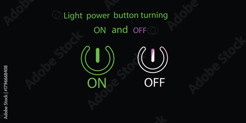 Neon light power button turning on and off. neon Power Button icon on the black background.Neon off sign color set.  design element. Vector illustration.