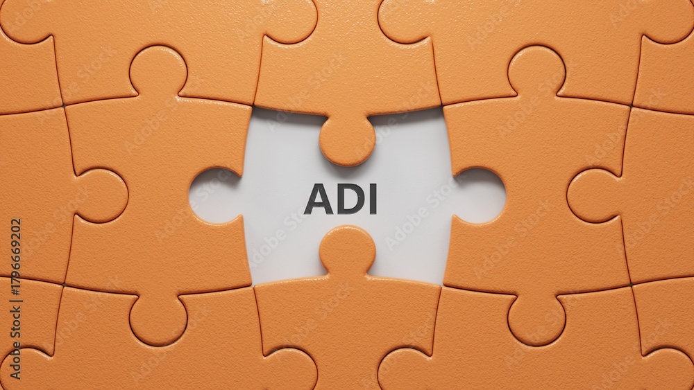 Fototapeta premium Lettering adi on puzzle pieces with missing pieces.close up of puzzle pieces with missing pieces,Business Concept.3D rendering. 